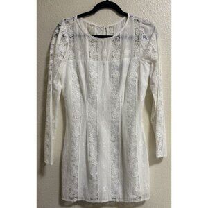 Lulus White Mini Dress Size S Embroidered Lace Wedding Bridal Shower Long Sleeve